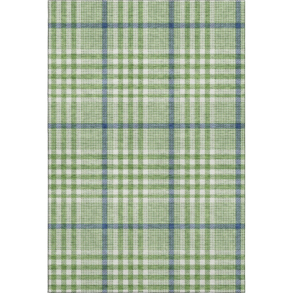 HomeRoots 10' X 14' Green Ivory & Blue Plaid Washable Area Rug - Durable, UV-Protected, Perfect for High-Traffic Areas! 682625