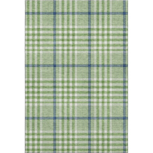 HomeRoots 10' X 14' Green Ivory & Blue Plaid Washable Area Rug - Durable, UV-Protected, Perfect for High-Traffic Areas! 682625