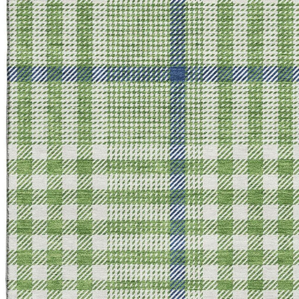 HomeRoots 10' X 14' Green Ivory & Blue Plaid Washable Area Rug - Durable, UV-Protected, Perfect for High-Traffic Areas! 682625