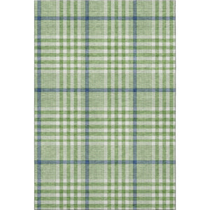 HomeRoots 10' X 14' Green Ivory & Blue Plaid Washable Area Rug - Durable, UV-Protected, Perfect for High-Traffic Areas! 682625