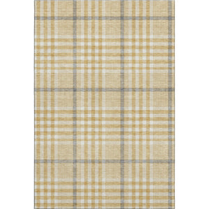 HomeRoots 5' X 8' Stylish Gold Ivory Gray Plaid Washable Area Rug with UV Protection - Perfect for Busy Homes! 682627
