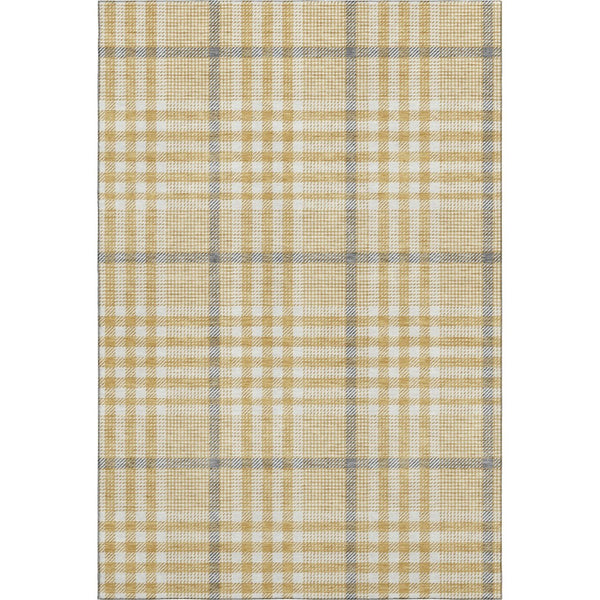 HomeRoots 5' X 8' Stylish Gold Ivory Gray Plaid Washable Area Rug with UV Protection - Perfect for Busy Homes! 682627