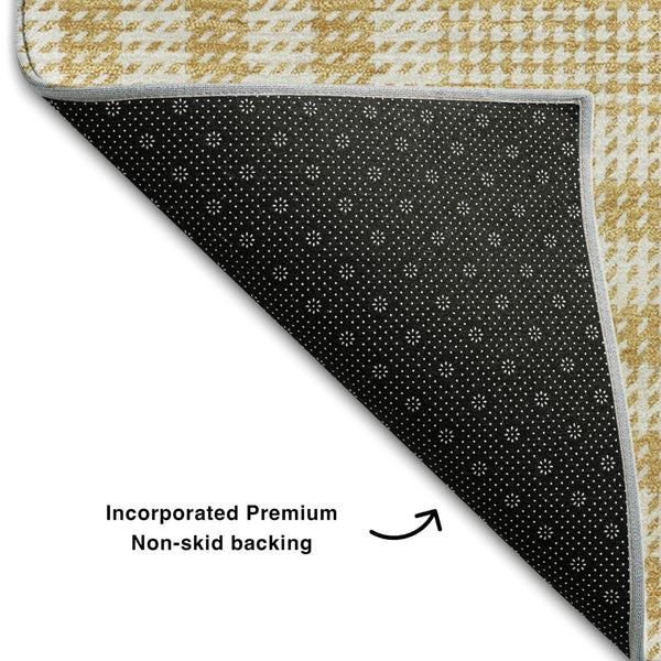 HomeRoots 5' X 8' Stylish Gold Ivory Gray Plaid Washable Area Rug with UV Protection - Perfect for Busy Homes! 682627