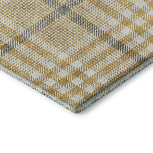 HomeRoots 5' X 8' Stylish Gold Ivory Gray Plaid Washable Area Rug with UV Protection - Perfect for Busy Homes! 682627