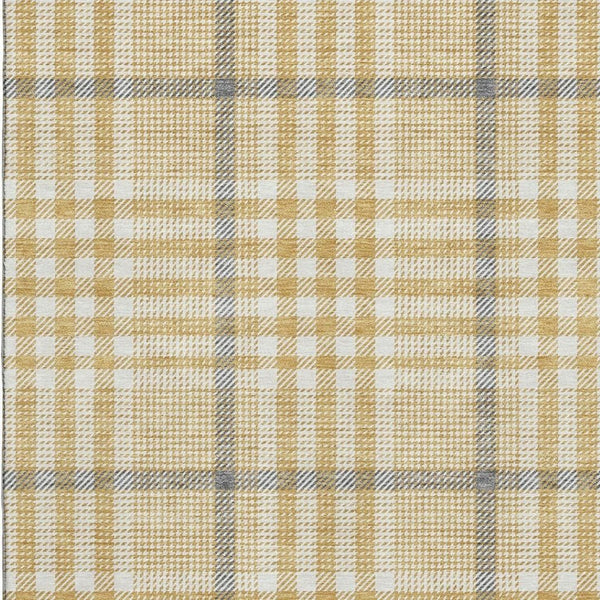HomeRoots 5' X 8' Stylish Gold Ivory Gray Plaid Washable Area Rug with UV Protection - Perfect for Busy Homes! 682627
