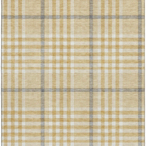 HomeRoots 5' X 8' Stylish Gold Ivory Gray Plaid Washable Area Rug with UV Protection - Perfect for Busy Homes! 682627