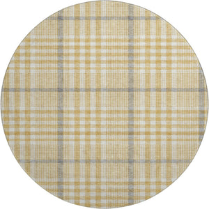 HomeRoots 8' Gold Ivory and Gray Plaid Washable Round Rug - Durable, UV-Protected, Stylish for Any Space 682628