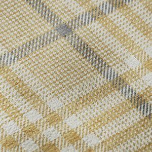 HomeRoots 8' Gold Ivory and Gray Plaid Washable Round Rug - Durable, UV-Protected, Stylish for Any Space 682628