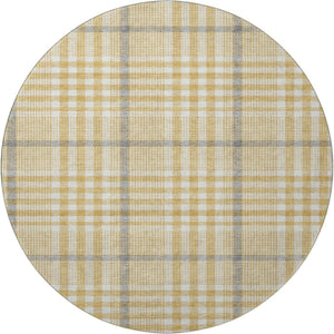 HomeRoots 8' Gold Ivory and Gray Plaid Washable Round Rug - Durable, UV-Protected, Stylish for Any Space 682628