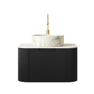 English Elm Dina Floating Bathroom Vanity with Sintered Stone Top and Crystal Glass Basin Black,Carrara White,Stone White W2615S00399
