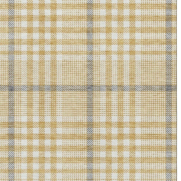 HomeRoots 9' X 12' Gold Ivory Gray Plaid Area Rug - Durable, Washable, UV Protected for Family-Friendly Spaces 682630