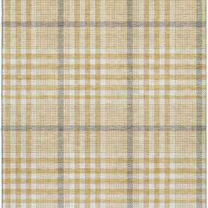 HomeRoots 10' X 14' Elegant Gold Ivory Gray Plaid Area Rug - Durable, Stain Resistant & UV Protected Design 682631