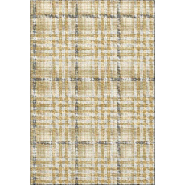 HomeRoots 10' X 14' Elegant Gold Ivory Gray Plaid Area Rug - Durable, Stain Resistant & UV Protected Design 682631