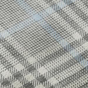 HomeRoots 8' Gray Ivory Blue Plaid Round Rug - Washable, Durable, UV Protected, Ideal for Busy Homes & Decor 682634