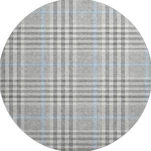 HomeRoots 8' Gray Ivory Blue Plaid Round Rug - Washable, Durable, UV Protected, Ideal for Busy Homes & Decor 682634