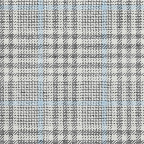 HomeRoots 8' X 10' Gray, Ivory & Blue Plaid Area Rug - Washable, Stain Resistant, UV Protected for Any Space 682635