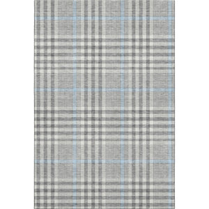 HomeRoots 9' X 12' Gray Ivory Blue Plaid Washable Area Rug - Soft, Stain-Resistant, UV Protected for Homes 682636