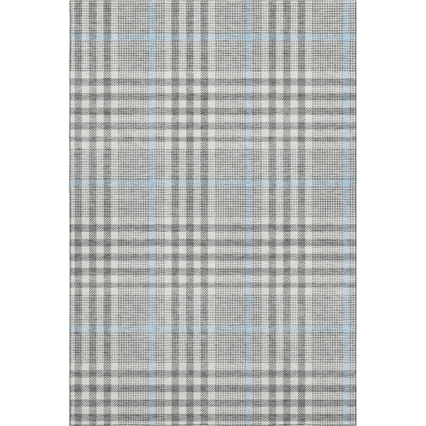 HomeRoots 9' X 12' Gray Ivory Blue Plaid Washable Area Rug - Soft, Stain-Resistant, UV Protected for Homes 682636