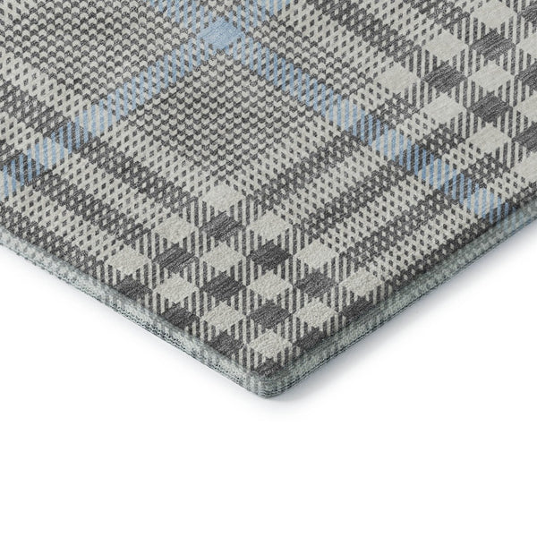 HomeRoots 9' X 12' Gray Ivory Blue Plaid Washable Area Rug - Soft, Stain-Resistant, UV Protected for Homes 682636
