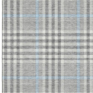 HomeRoots 9' X 12' Gray Ivory Blue Plaid Washable Area Rug - Soft, Stain-Resistant, UV Protected for Homes 682636