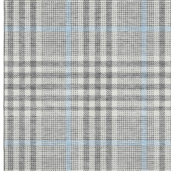 HomeRoots 9' X 12' Gray Ivory Blue Plaid Washable Area Rug - Soft, Stain-Resistant, UV Protected for Homes 682636