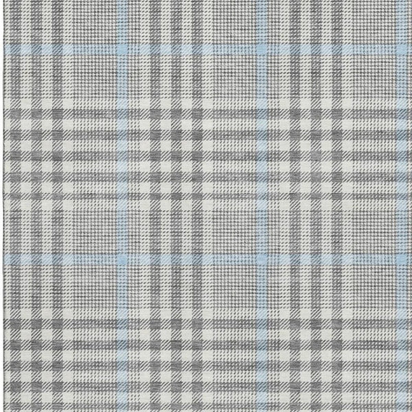 HomeRoots 9' X 12' Gray Ivory Blue Plaid Washable Area Rug - Soft, Stain-Resistant, UV Protected for Homes 682636