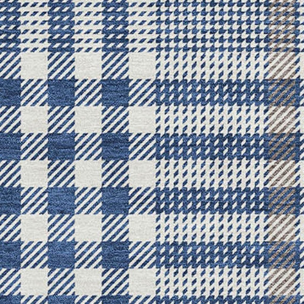 HomeRoots 5' X 8' Navy Blue, Ivory & Gray Plaid Washable Area Rug - Stain-Resistant, UV-Protected & Stylish! 682639