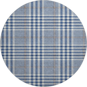 HomeRoots 8' Washable Round Rug in Navy, Ivory & Gray Plaid – Durable, UV-Protected, Stain-Resistant Design! 682640