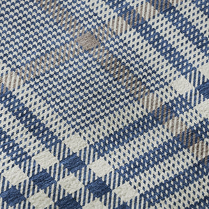 HomeRoots 8' Washable Round Rug in Navy, Ivory & Gray Plaid – Durable, UV-Protected, Stain-Resistant Design! 682640