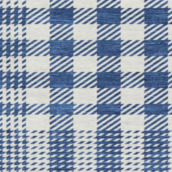 HomeRoots 8' Washable Round Rug in Navy, Ivory & Gray Plaid – Durable, UV-Protected, Stain-Resistant Design! 682640
