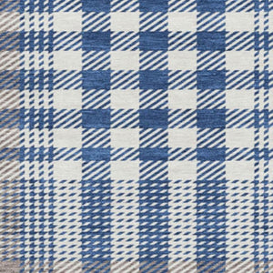 HomeRoots 8' Washable Round Rug in Navy, Ivory & Gray Plaid – Durable, UV-Protected, Stain-Resistant Design! 682640