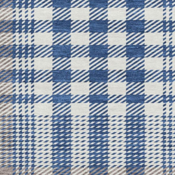 HomeRoots 8' Washable Round Rug in Navy, Ivory & Gray Plaid – Durable, UV-Protected, Stain-Resistant Design! 682640