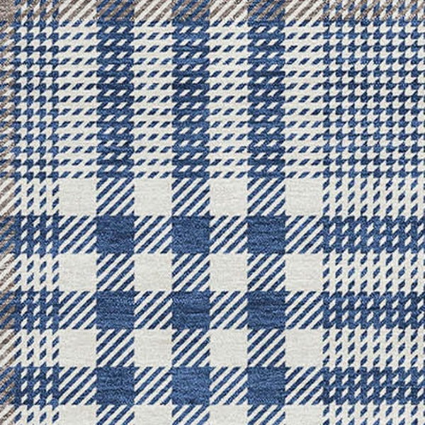 HomeRoots 8' X 10' Washable Navy Blue Ivory Gray Plaid Area Rug - Durable, Stain-Resistant, UV-Protected Design 682641