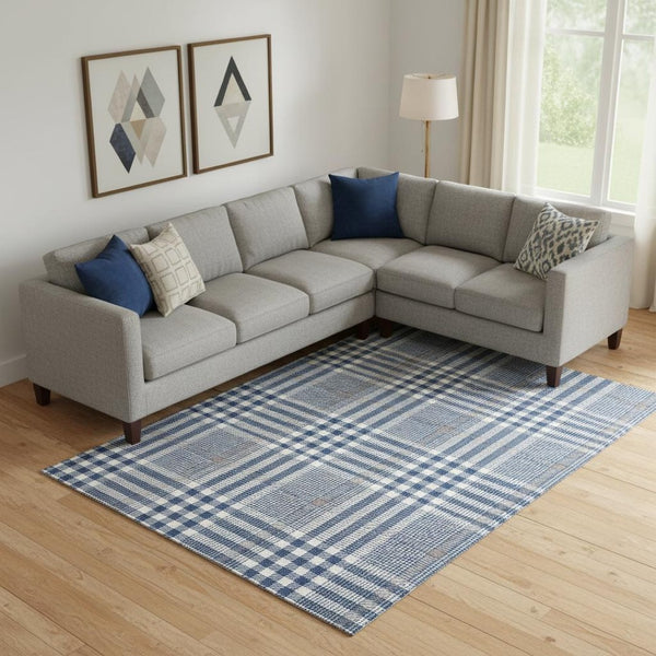 HomeRoots 9' X 12' Washable Navy Blue Plaid Area Rug with UV Protection, Stain Resistance & Durable Backing 682642