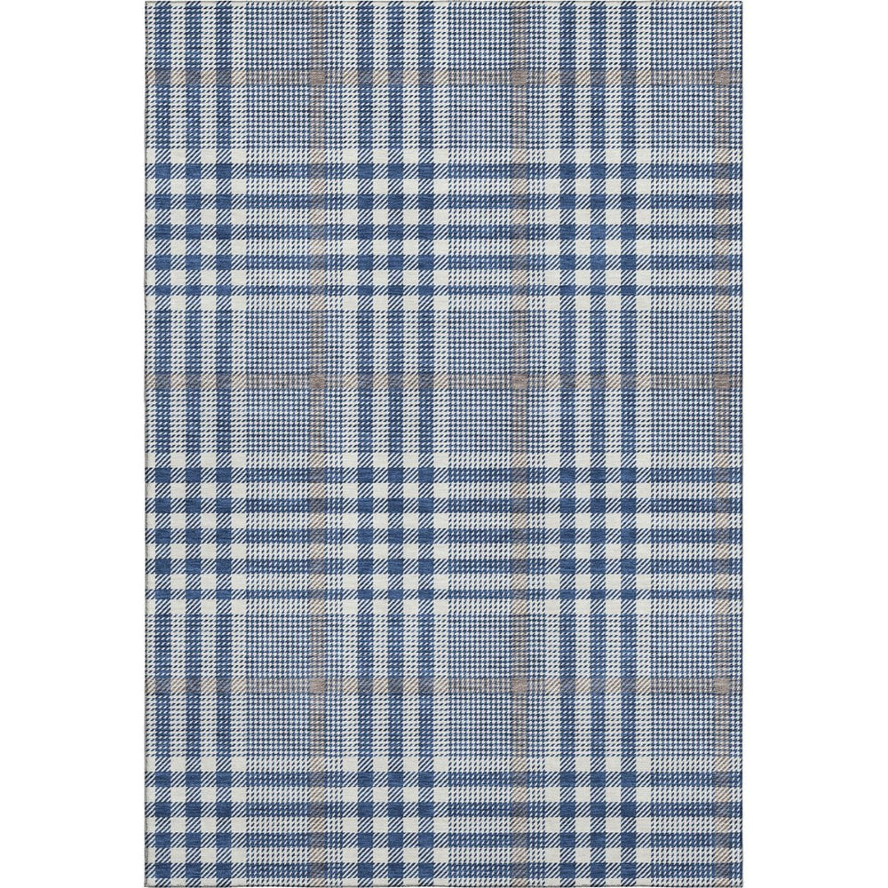 HomeRoots 9' X 12' Washable Navy Blue Plaid Area Rug with UV Protection, Stain Resistance & Durable Backing 682642