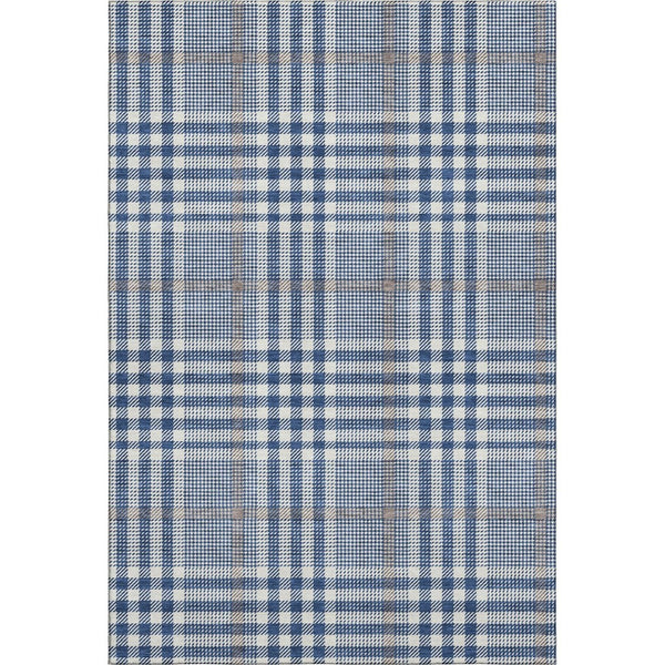 HomeRoots 9' X 12' Washable Navy Blue Plaid Area Rug with UV Protection, Stain Resistance & Durable Backing 682642