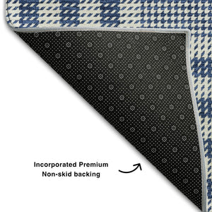 HomeRoots 9' X 12' Washable Navy Blue Plaid Area Rug with UV Protection, Stain Resistance & Durable Backing 682642