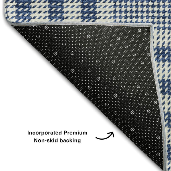 HomeRoots 9' X 12' Washable Navy Blue Plaid Area Rug with UV Protection, Stain Resistance & Durable Backing 682642