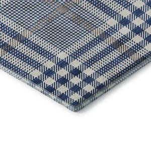 HomeRoots 9' X 12' Washable Navy Blue Plaid Area Rug with UV Protection, Stain Resistance & Durable Backing 682642