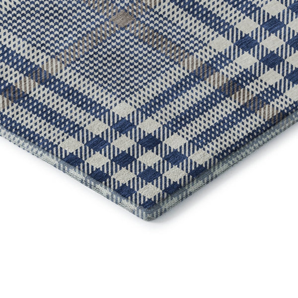 HomeRoots 9' X 12' Washable Navy Blue Plaid Area Rug with UV Protection, Stain Resistance & Durable Backing 682642