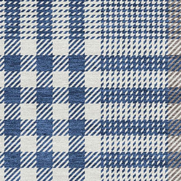 HomeRoots 9' X 12' Washable Navy Blue Plaid Area Rug with UV Protection, Stain Resistance & Durable Backing 682642
