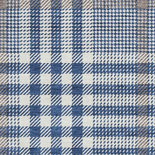 HomeRoots 9' X 12' Washable Navy Blue Plaid Area Rug with UV Protection, Stain Resistance & Durable Backing 682642