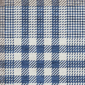 HomeRoots 10' X 14' Washable Navy Blue, Ivory & Gray Plaid Area Rug with UV Protection for Homes with Kids & Pets 682643