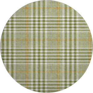 HomeRoots 8' Olive Green Ivory Gold Plaid Washable Round Rug - Durable, UV Protected, Easy Care for Homes 682646
