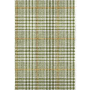 HomeRoots 8' X 10' Stylish Olive Green Plaid Area Rug - Washable, UV Protected & Perfect for Any Space! 682647