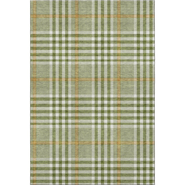 HomeRoots 8' X 10' Stylish Olive Green Plaid Area Rug - Washable, UV Protected & Perfect for Any Space! 682647