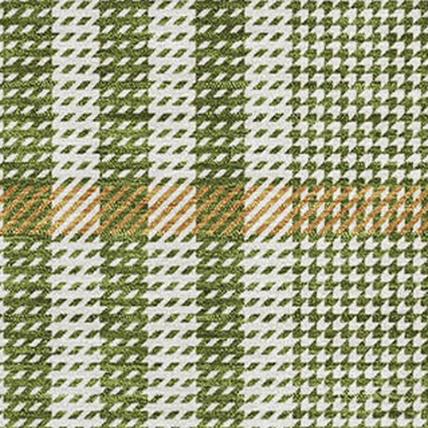 HomeRoots 9' X 12' Olive Green Ivory Gold Plaid Area Rug - Washable, UV Protected, Stain Resistant & Durable 682648