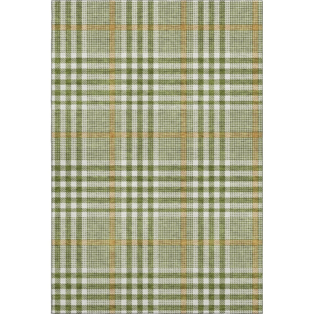 HomeRoots 10' Olive Green, Ivory & Gold Plaid Washable Area Rug - Durable, Stain Resistant & UV Protected! 682649