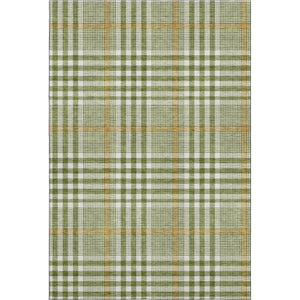 HomeRoots 10' Olive Green, Ivory & Gold Plaid Washable Area Rug - Durable, Stain Resistant & UV Protected! 682649