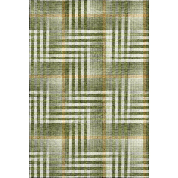 HomeRoots 10' Olive Green, Ivory & Gold Plaid Washable Area Rug - Durable, Stain Resistant & UV Protected! 682649